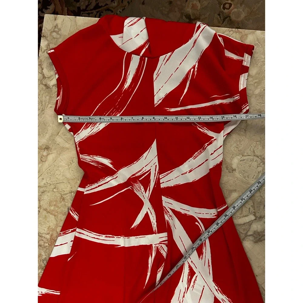 Vintage 70s Dress Red Abstract Cowl Neck Small